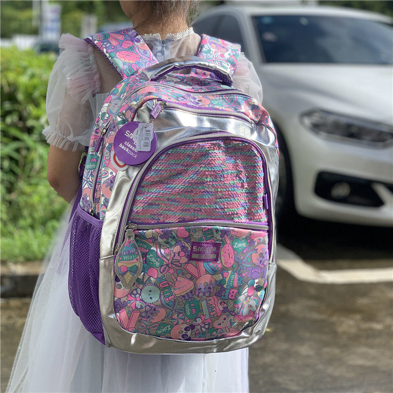 Úc smiggle Phiên Bản Giới Hạn Túi Học Tiểu Học Ba Lô Trẻ Em Kỳ Lân Ba Lô Sequin Hoạt Hình Nhiều Lớp