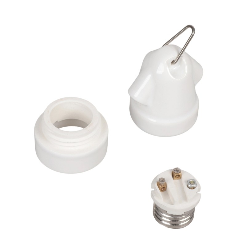 Ổ cắm đèn sứ E27 chịu nhiệt độ HAI có móc treo GG50 để sử dụng trong công nghiệp