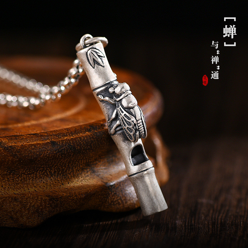 Luotai Old Silversmith 990 Sterling Bạc Còi Vòng Cổ Có Thể Thổi Nam Nữ Đơn Giản Blockbuster Mặt Dây 