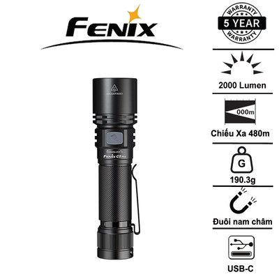 Đèn pin Fenix C5 PRO  – Độ sáng 2000 lumen, chiếu xa 480m, sạc USB-C đuôi nam châm