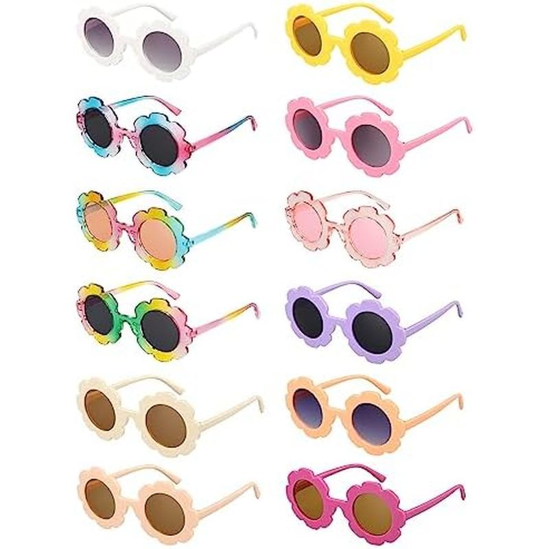 Mdvora 2/4/8/12/24 Pack Round Flower Sunglasses Set, Outdoor Kids Sunglasses Kit