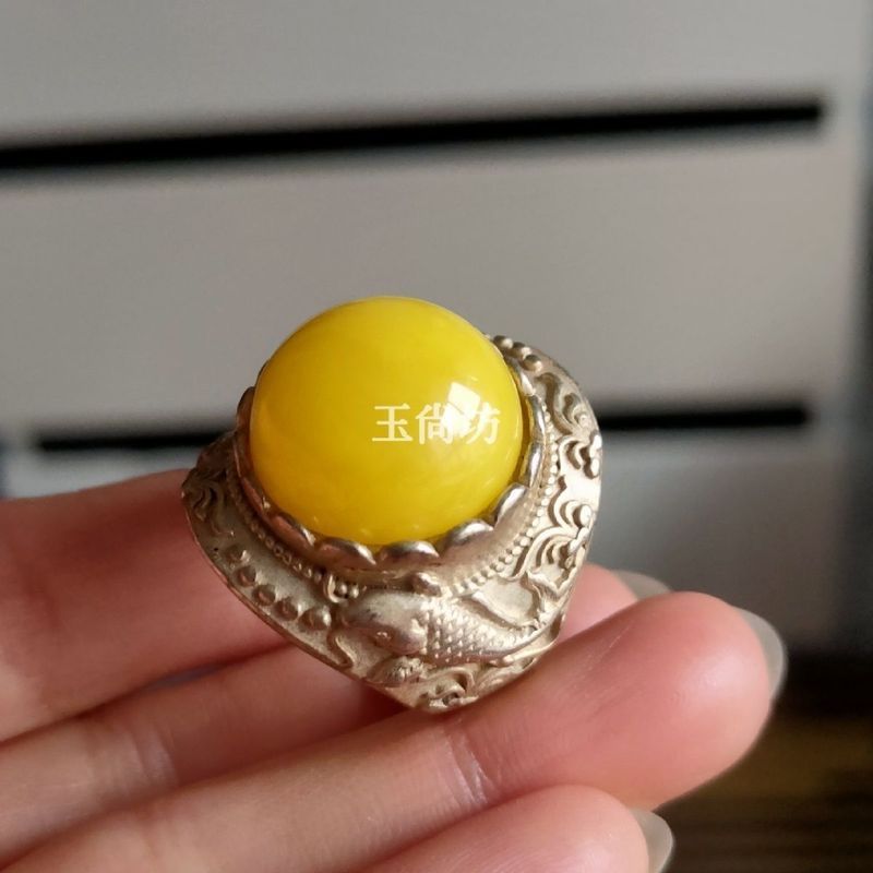 Bộ sưu tập cổ Nhẫn bạc cũ Nhẫn đá quý vàng dát tay Giữ Miao Nhẫn bạc Mở Nhẫn cũ 4.28v