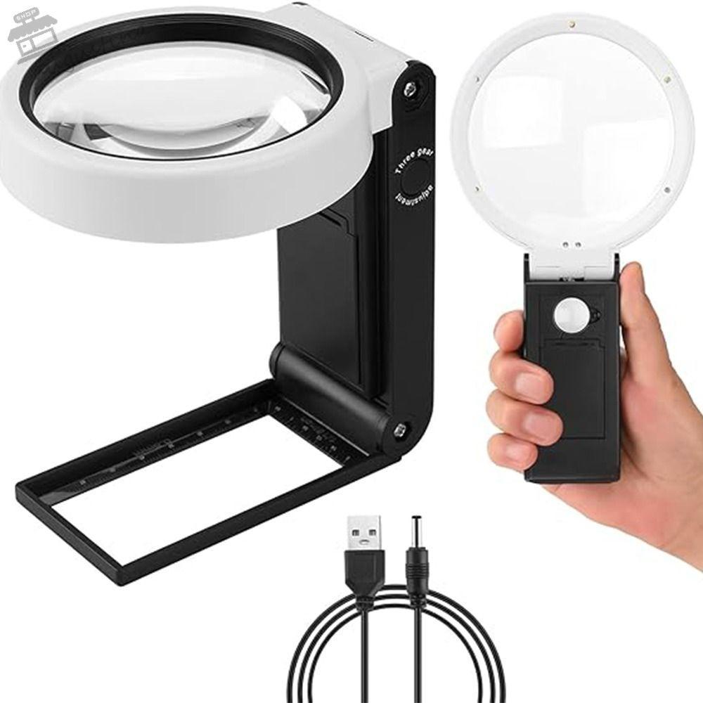 Kính lúp AUGUSTIN có chân đế đèn, Kính lúp chiếu sáng LED cầm tay thiết kế gấp, Sửa chữa sắt hàn 6X 
