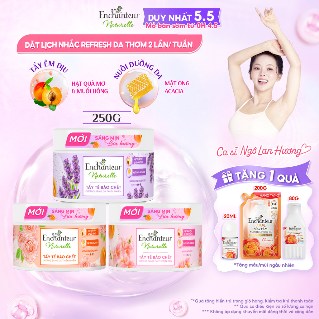 Tẩy tế bào chết thành phần thiên nhiên 100% từ Pháp Enchanteur Naturelle dưỡng da sáng mịn lưu hương 250g