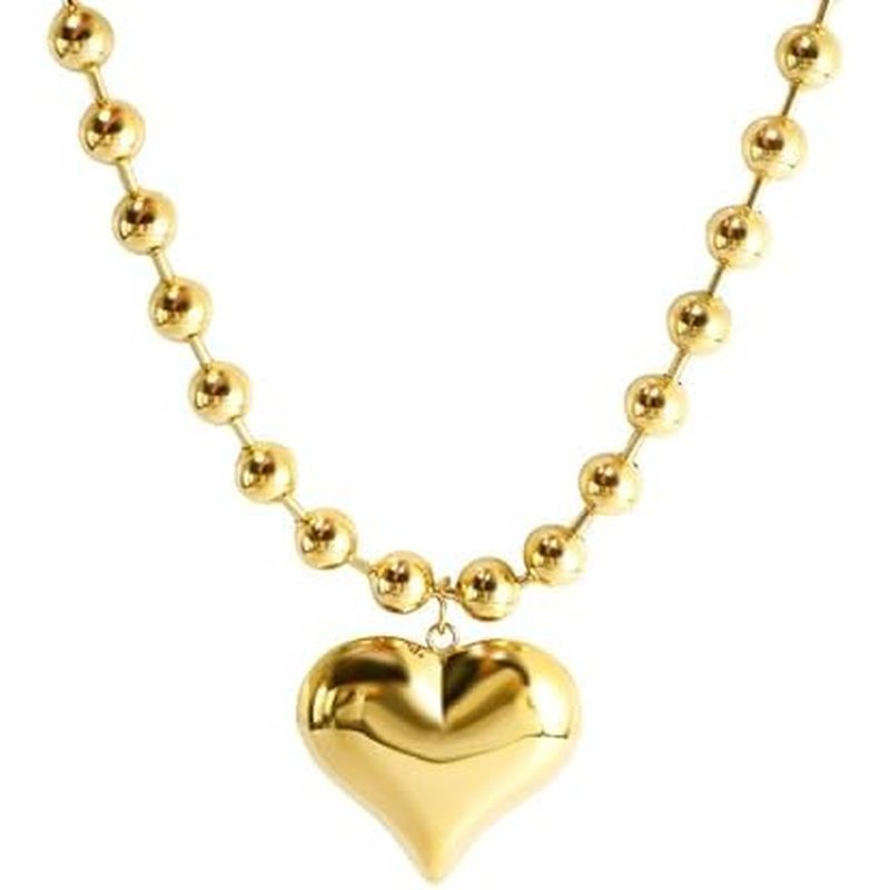 lace for Women Trendy Charm Glossy Puffy Love Locket Statement Choker Cute Beads Heart Chain Necklac