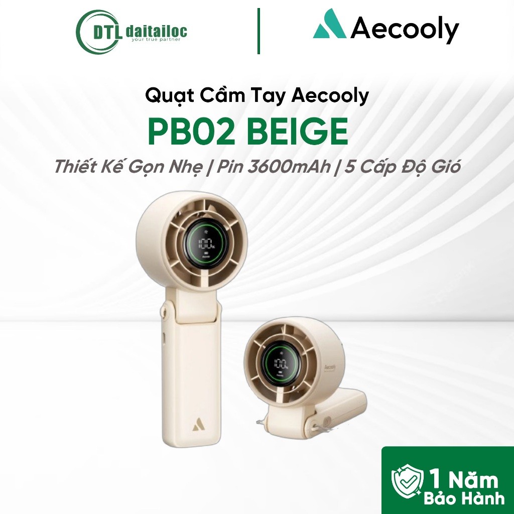 Quạt cầm Tay AECOOLY PB02 BEIGE | Chính hãng | Bảo hành 12 tháng