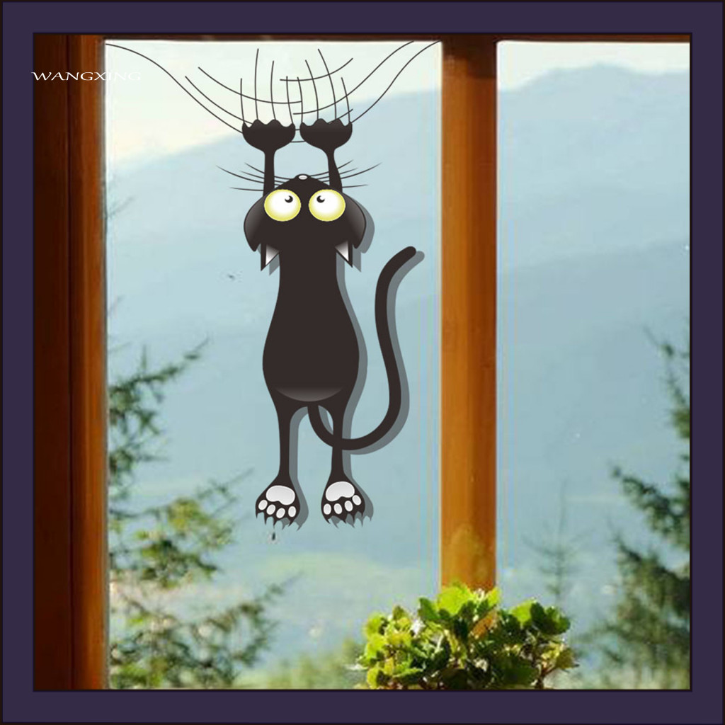 [WX] Decal mèo có thể tháo rời Decal Vinyl Decal Scratch Cat Car Sticker Funny Black Cat Bumper Deca