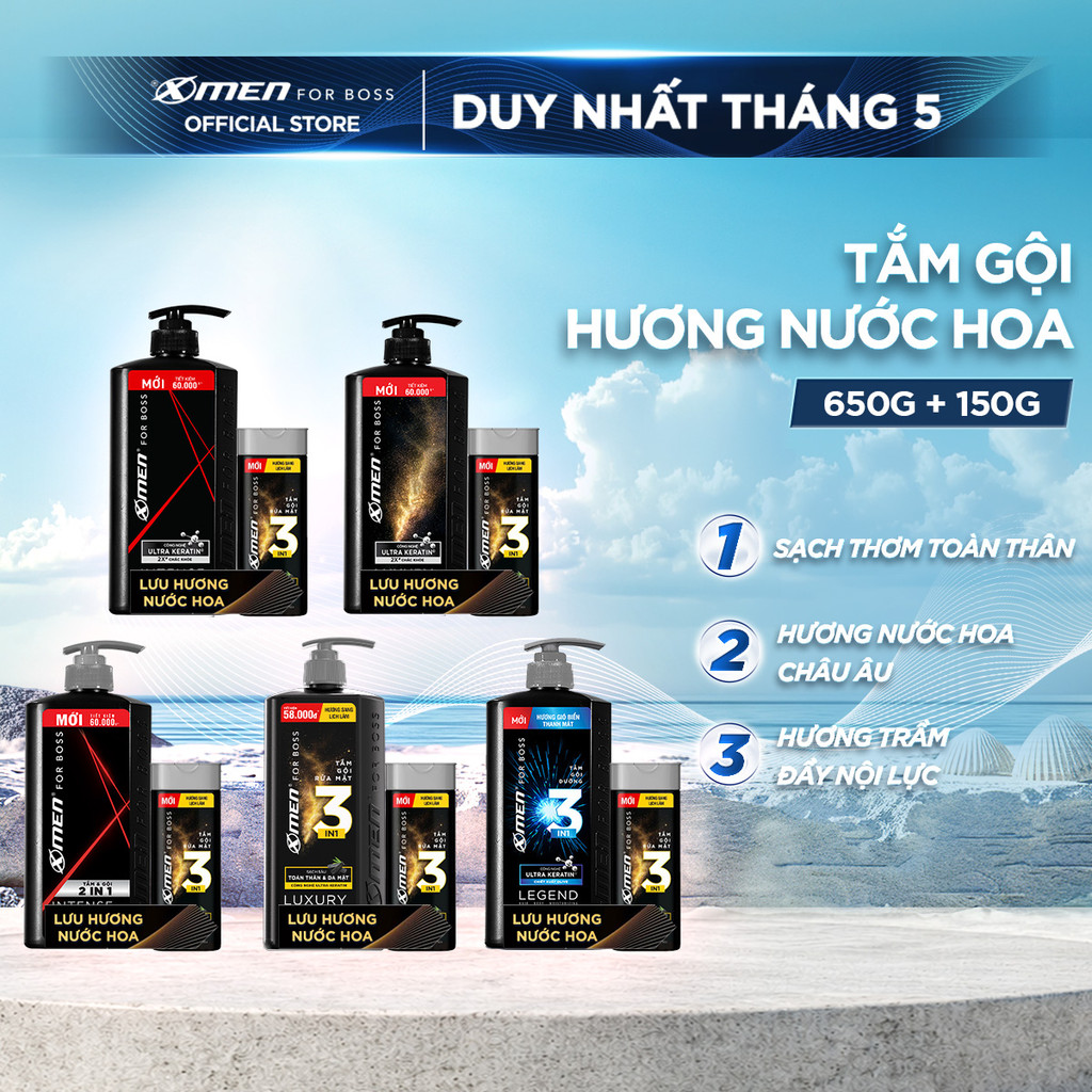 Combo Dầu gội/Tắm gội X-Men For Boss 630g + Tặng Tắm gội Luxury 150g - Hương Nước Hoa Châu Âu