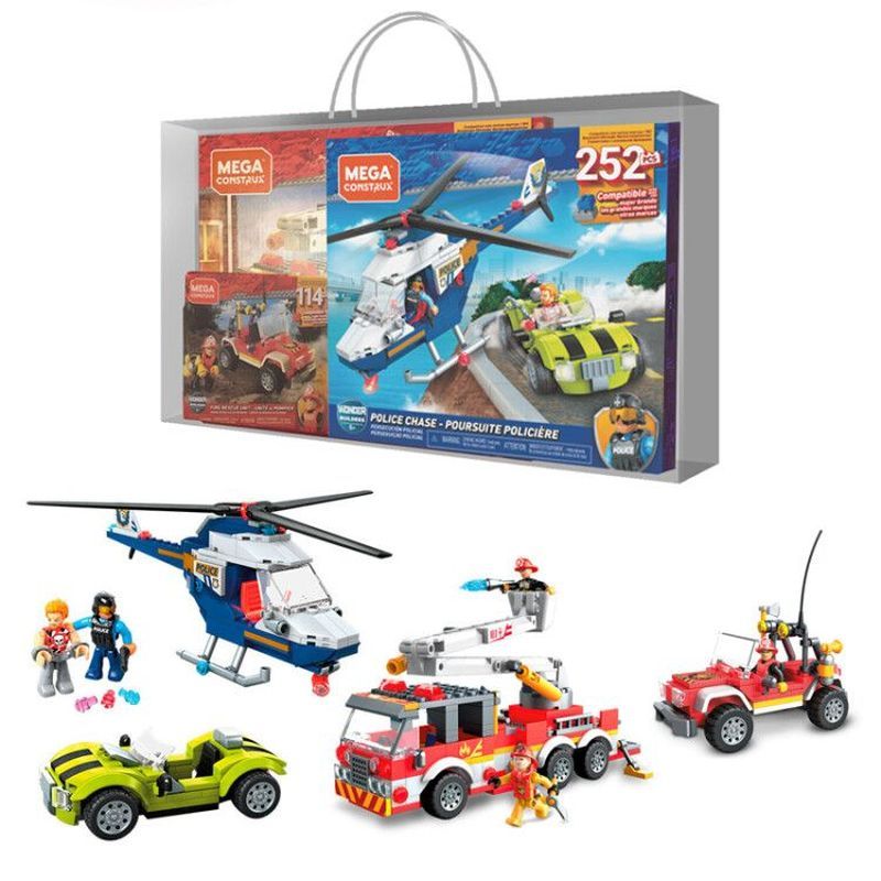 Mega City Cứu Hỏa Xe Tải Phản Lực Trực Thăng Đuổi GLK55 Khối Xây Dựng Hạt Nhỏ C