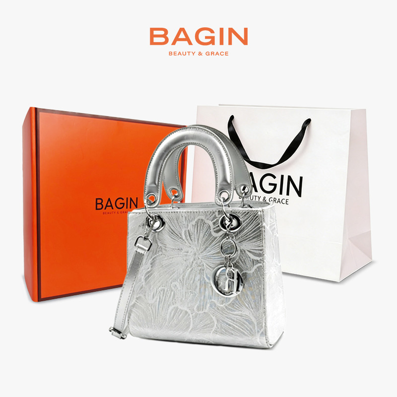 BAGIN Túi Xách Nữ Ánh Bạc Họa Tiết Hoa, Túi Mini Xách Tay Thanh Lịch Phù Hợp Công Sở