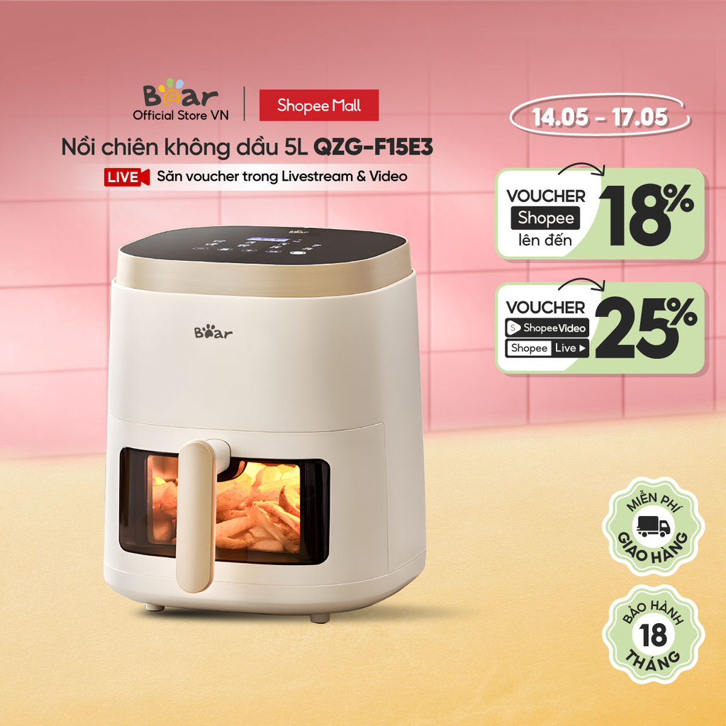 Nồi Chiên Không Dầu 5L Bear QZG-F15E3 - Hàng Chính Hãng