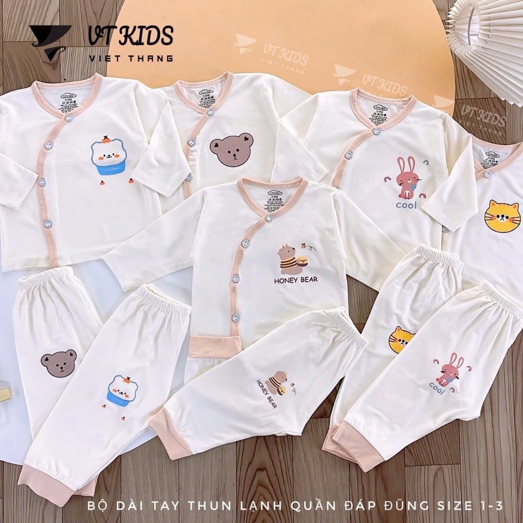Bộ sơ sinh VT Kids Thun lạnh dài tay màu sữa cho Bé