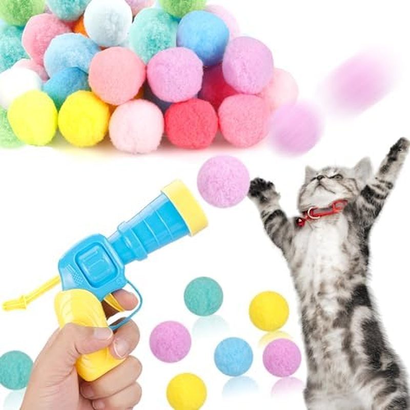 31Pcs Cat Ball Toy Launcher Gun,Cat Balls Fetch Toy,30Pcs Plush Fuzzy Balls Launcher Cat Toy for Cat