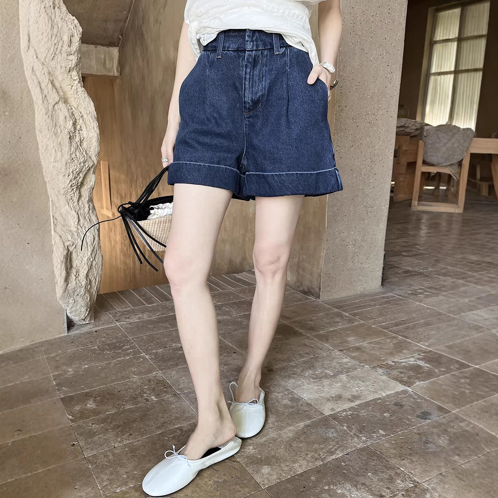 HOO Quần jean ống rộng xẻ chữ A kiểu Pháp cổ điển NB9060