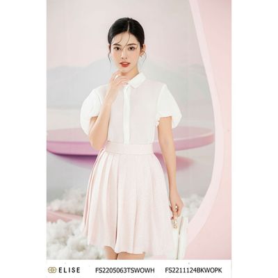 Áo sơ mi thô trắng kẻ thiết kế Elise FS2205063TSWOWH