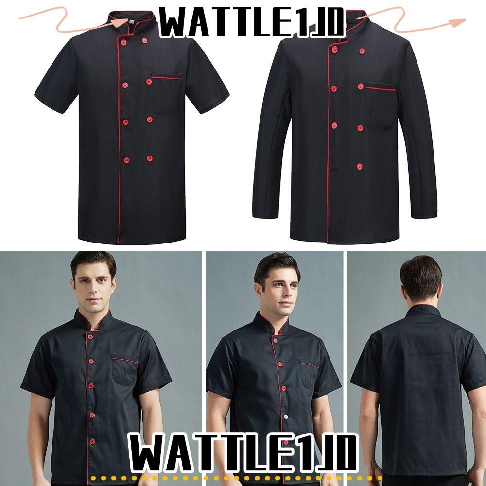 WATTLE1J0 Quần áo đầu bếp, Đồng phục đầu bếp ngắn tay thoáng khí, Nhà hàng áo khoác đầu bếp màu đen 