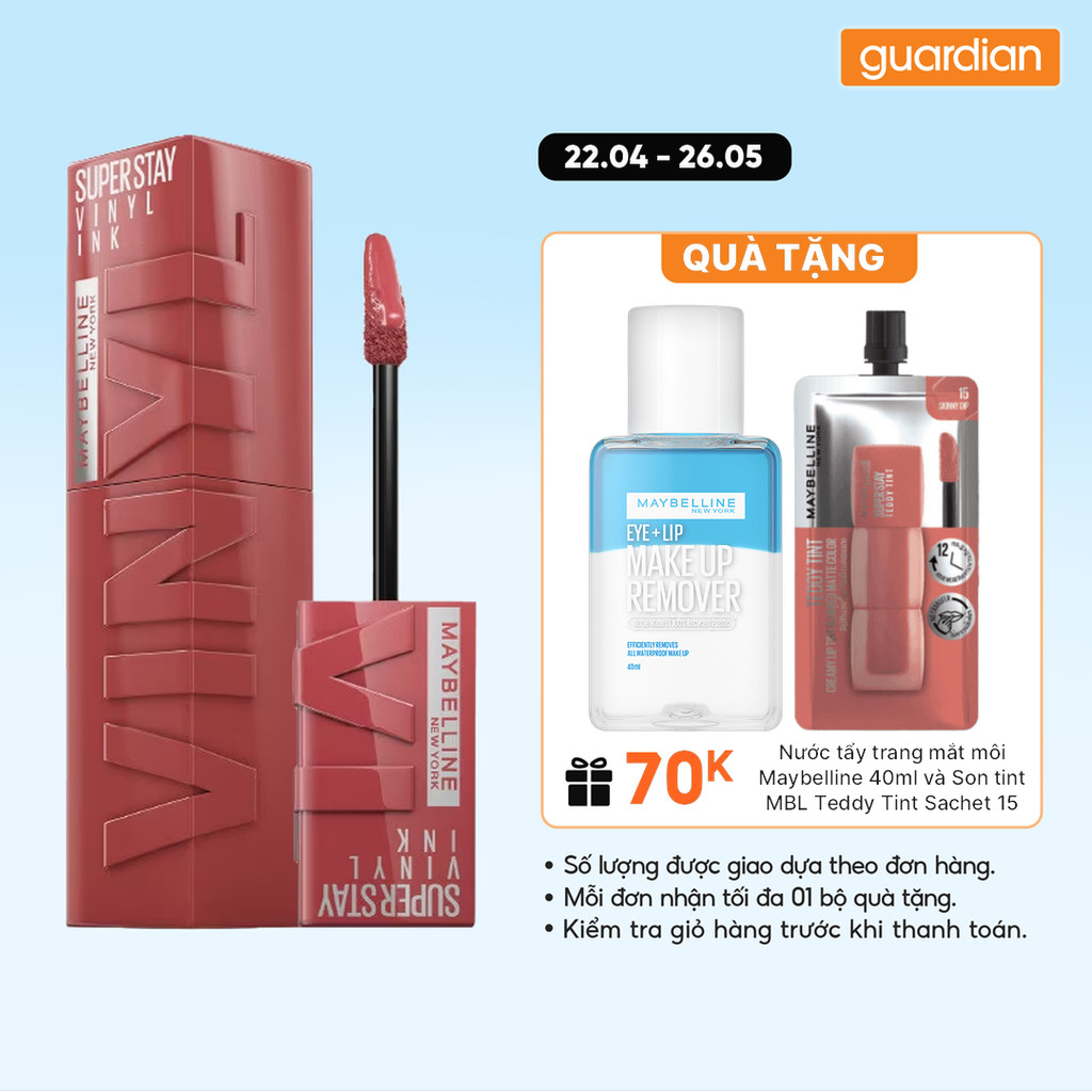 Son Kem Bóng Maybelline Super Stay Vinyl Ink #115 Peppy Nâu Đào 4.2ml