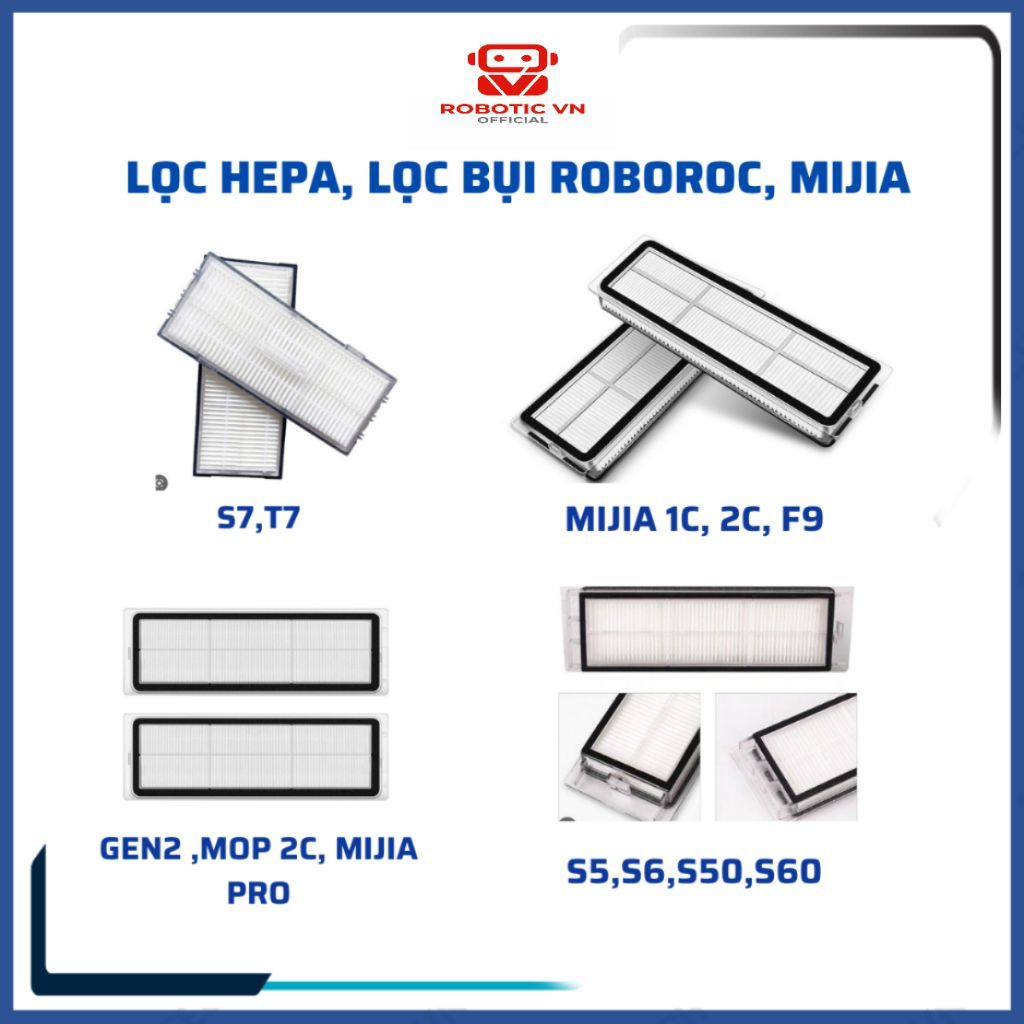 Phụ kiện robot hút bụi mijia pro, gen 2, mop p, mop 2c, mop 3c, mop 2s, roboroc s5, s6, s7 lọc hepa