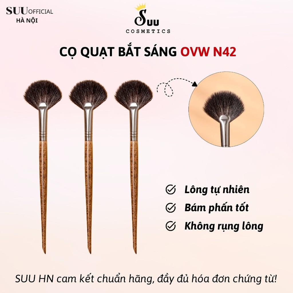 [OVW] Cọ Quạt Bắt Sáng Highlight OVW N42 Cán Gỗ Lông Mềm Mịn Bám Phấn Tốt