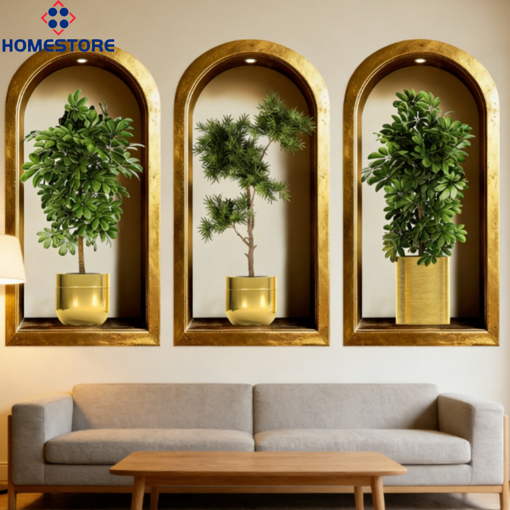 [Homestore]Easy Removal 3D Plant Wall Decals 3PCS for Home Office Kitchen BedFor Room Walls
