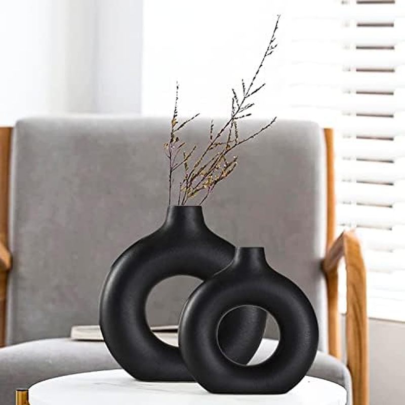 White Ceramic Vases- 2 for Modern Home Decor, Round Matte Boho Vase for Decor, Ceramic Minimalist No