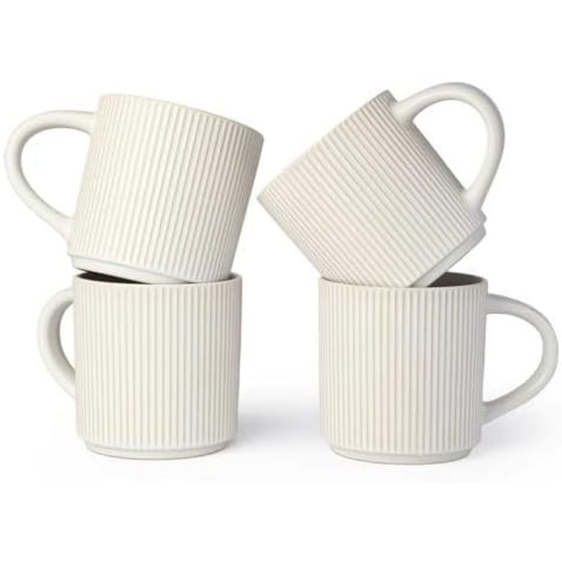 DeeCoo Matte White Coffee Mugs Set of 4, 12 Ounce Mug with Handles, Ceramic Stoneware Catering Coffe