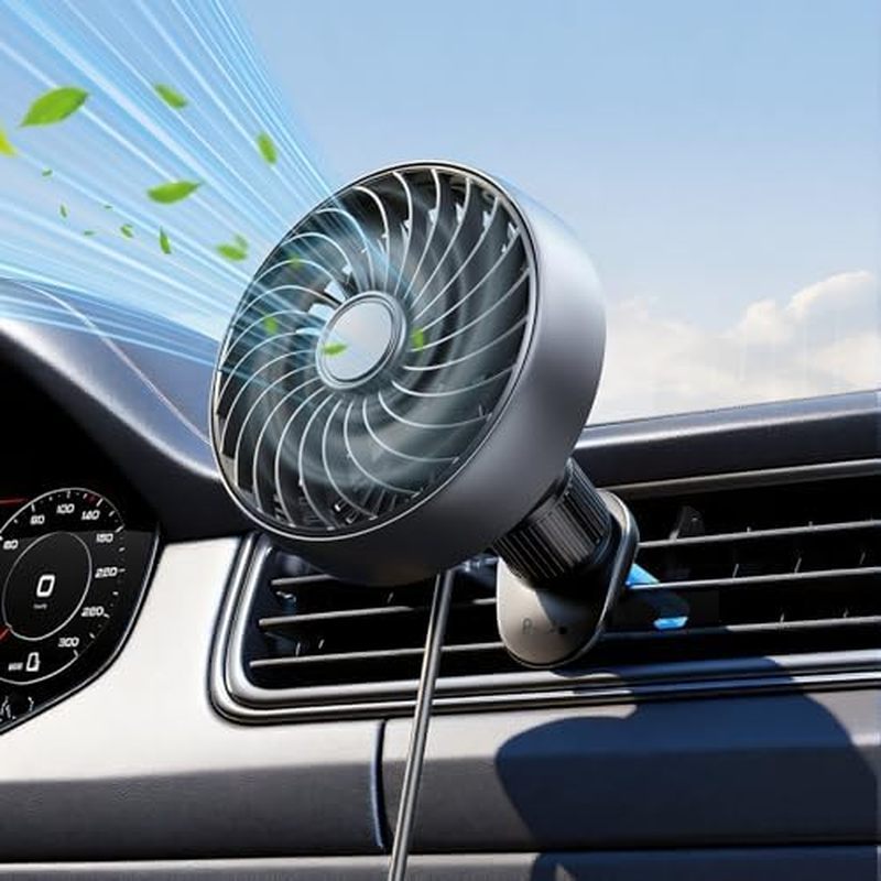 USB Car Fans for Backseat：5.39in Portable Car Cooling Fan with 3 Speeds, Quiet Brushless Motor, Rota
