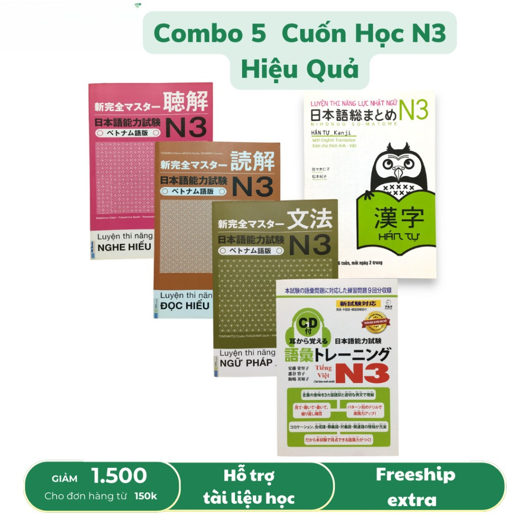 Aha - Sách tiếng nhật - Combo 5 Cuốn Sách Học JLPT N3 Hiệu Quả (Luyện Thi JLPT N3)