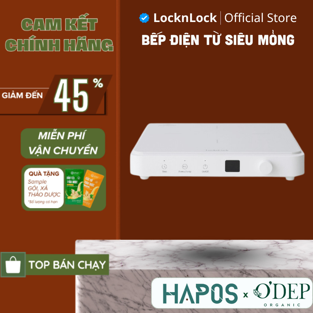 Bếp điện từ LocknLock siêu mỏng công suất mạnh, Hàng chính hãng Bianco Slim đa chế độ nấu EJI146WHT 