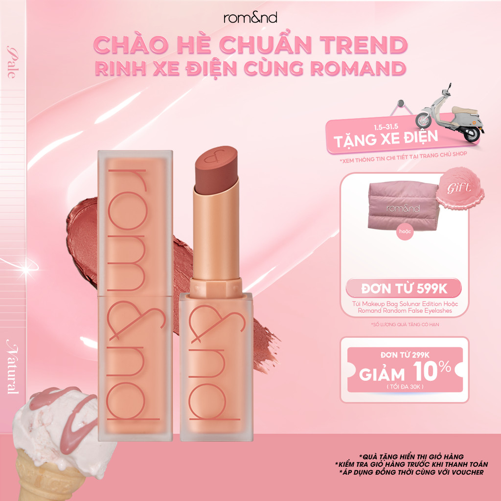 [Rom&nd] [Muteral Nude] Son thỏi lì, lên màu siêu xinh Hàn Quốc Romand Zero Matte Lipstick 3g