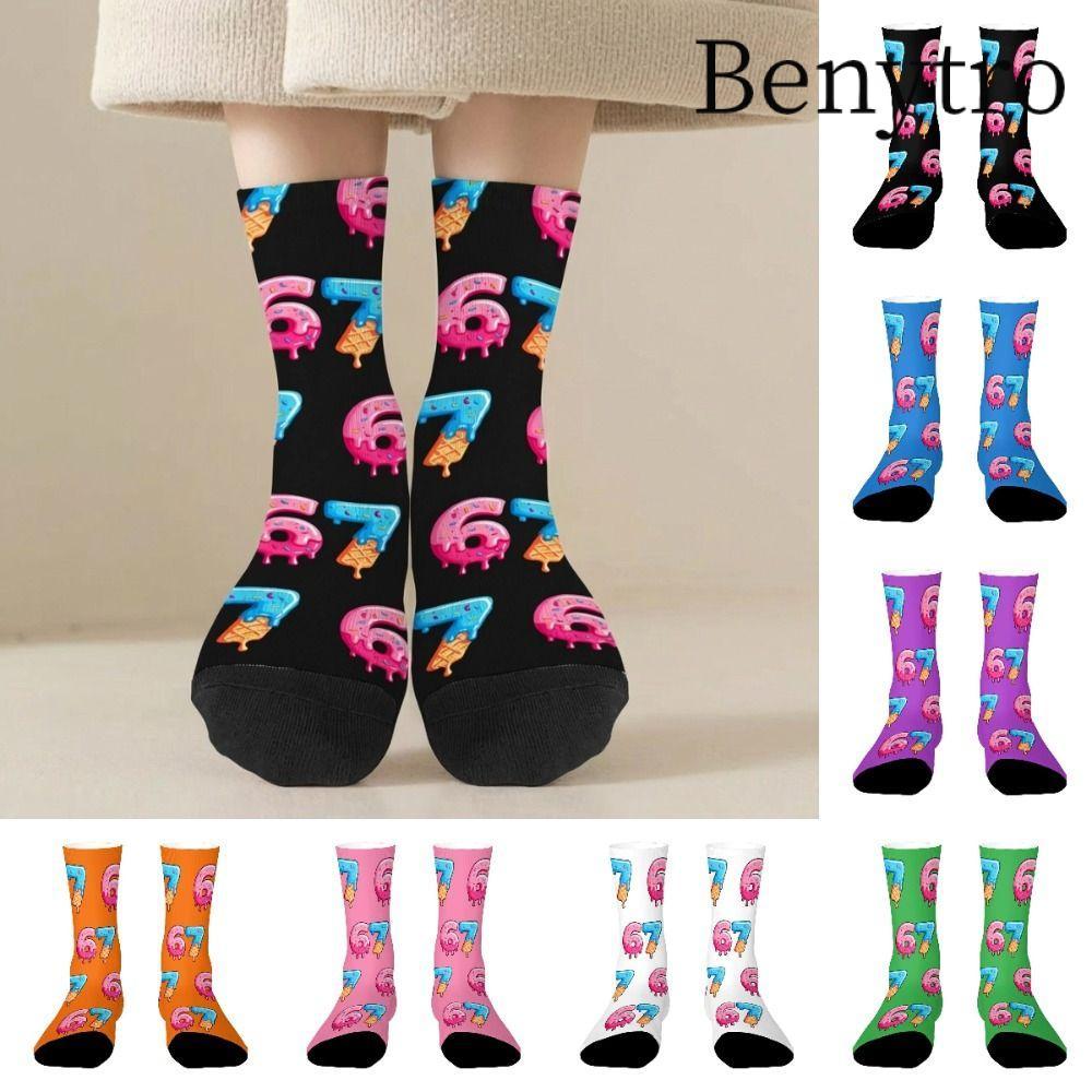 Tất dài BENYTRO 67 Meme Crew, Tất kem hoạt hình ấm áp 67 Meme, Vớ Cotton nhẹ sáng tạo vui nhộn cho n