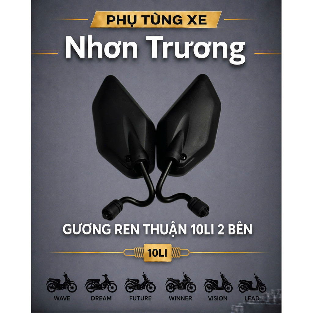Gương Chiếu Hậu YA Chân Cong – Ren Thuận (Bán lẻ 1 bên trái – Chân 10mm)