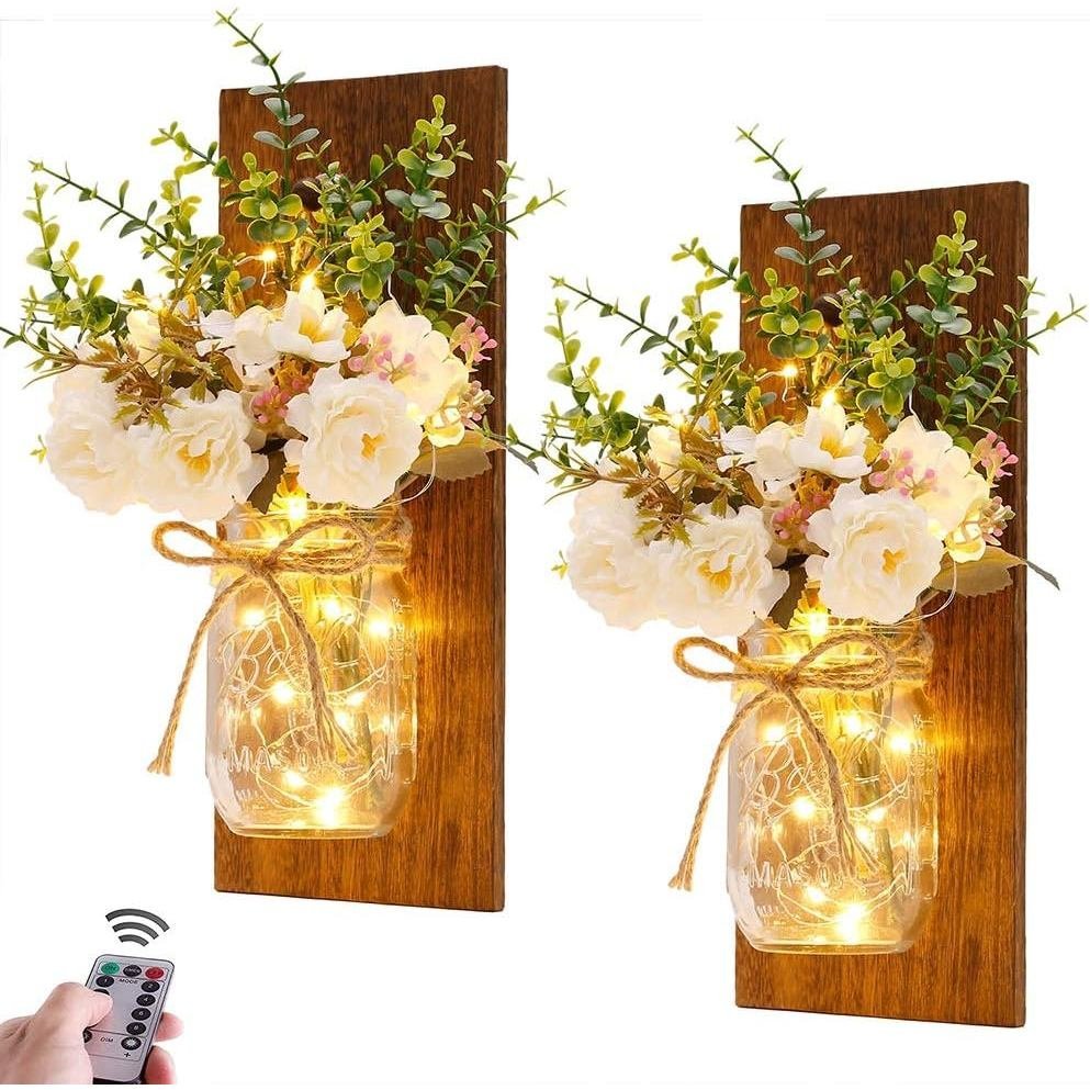 Sơn tường mộc mạc Mason Jar Sconces Thiết kế treo tường nghệ thuật thủ công với đèn LED điều khiển t