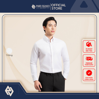Áo sơ mi nam trắng Elegant Phan Nguyễn, chất liệu cotton cao cấp, thoáng khí, form slim fit SMD.1484