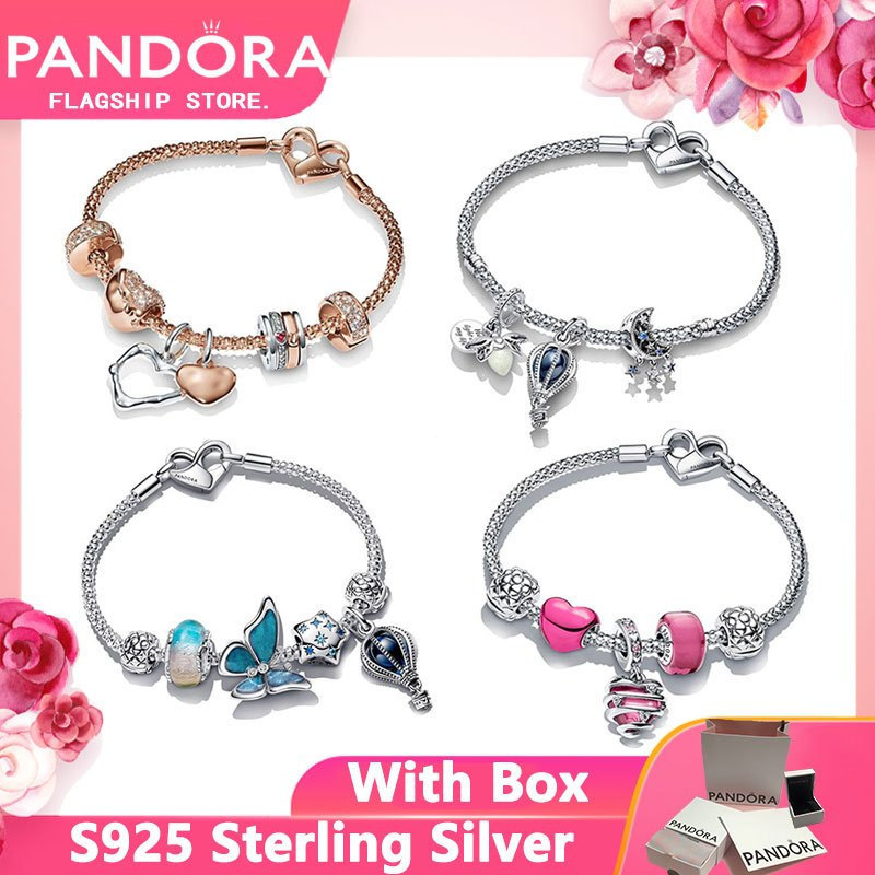 Vòng Tay Bạc Pandora Quà Tặng Ban Đầu Cho Nữ Cặp Đôi Có Hộp Bướm Vòng Tay Thiên Thần Bộ Cặp Đôi