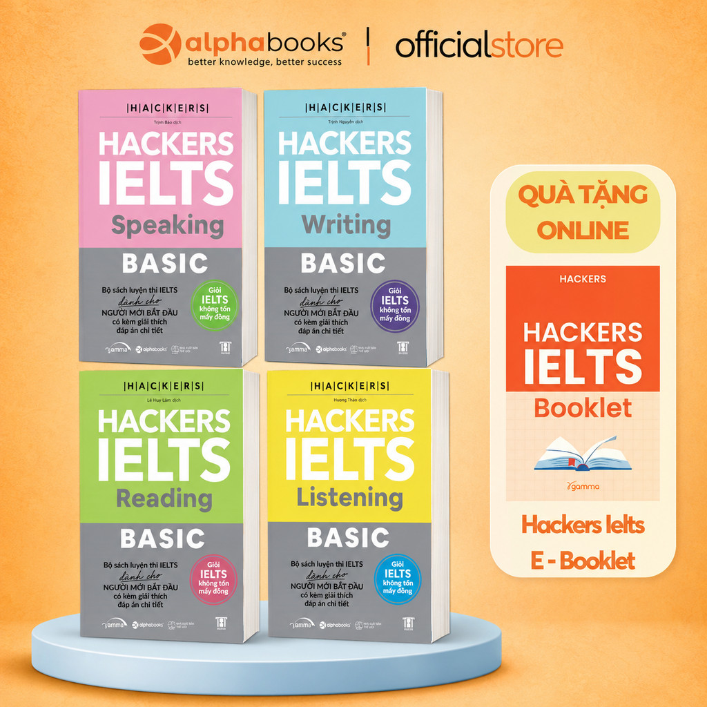 Sách – Combo Hackers IELTS Basic (Bộ 4 Cuốn) –  Kèm Lời Giải Chi Tiết (Band 3.0-5.5+) (Gamma Books)