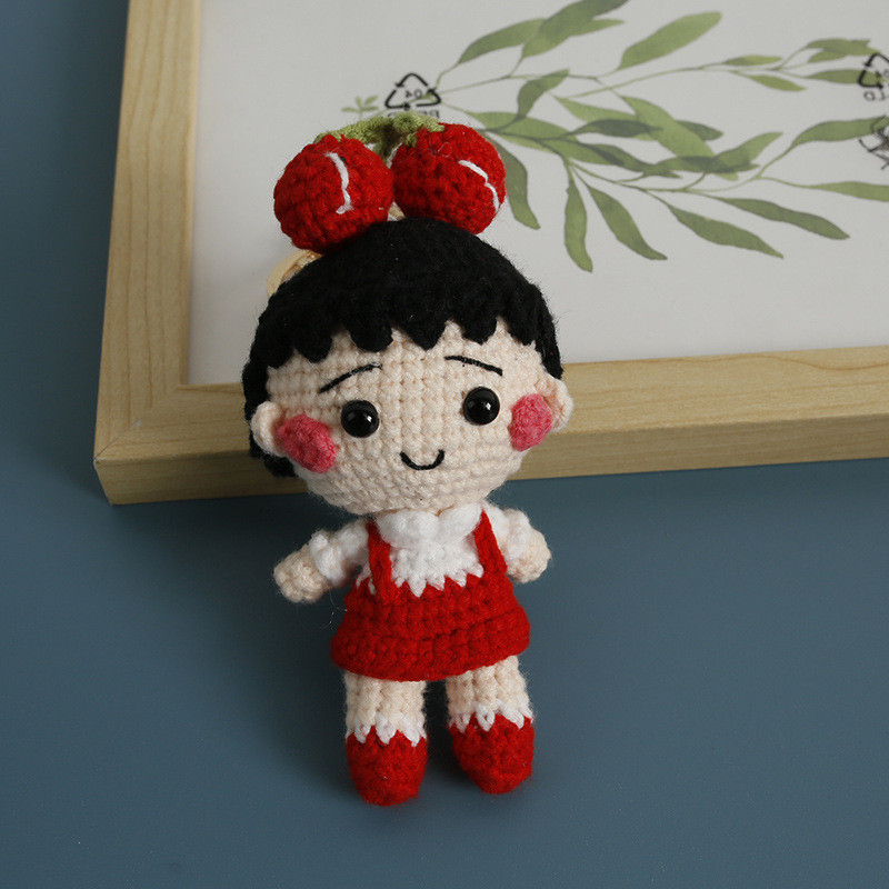 Hand-knitted cute little Maruko-chan doll, crochet plush pendant, cherry Maruko-chan bag decoration