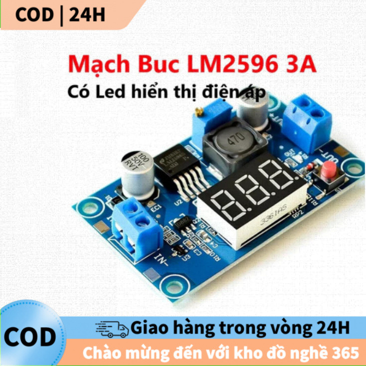 [COD]Mô-đun giảm áp LM2596 DC-DC Buck Converter, dòng ra 3A mạnh mẽ, LED hiển thị trực quan, tiện lợ