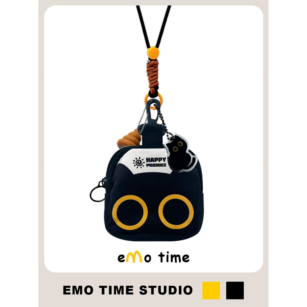 Emo Original Mèo Nhỏ Đen Túi Di Động Ví Đựng Tiền Xu Di Động Sinh Viên Phù Hợp Với Đường Phố Đeo Tai