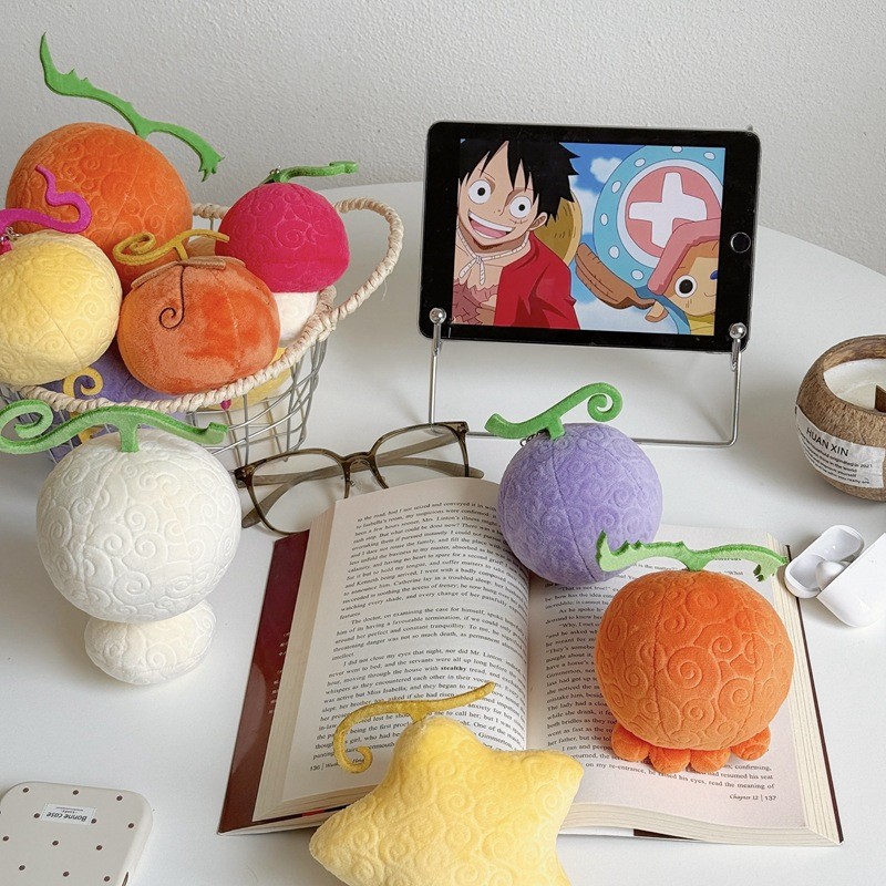 Anime ONE PIECE Devil Fruit Plush Móc khóa, Gum-Gum Fruit, Human-Human Fruit, Bomb-Bomb Fruit, Float
