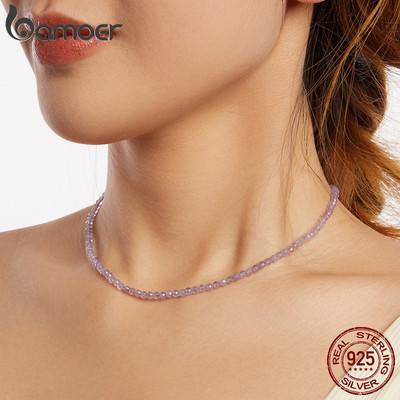 Bamoer Bạc 925 Vòng Cổ Thạch Anh Tím Trang Sức Nữ Quà Tặng