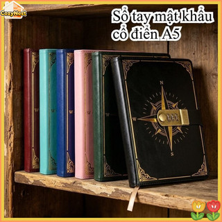 sổ tay mật khẩu A5 khóa mã kim loại da PU bền chặt giấy 80g viết trơn quà sinh nhật dành cho trẻ