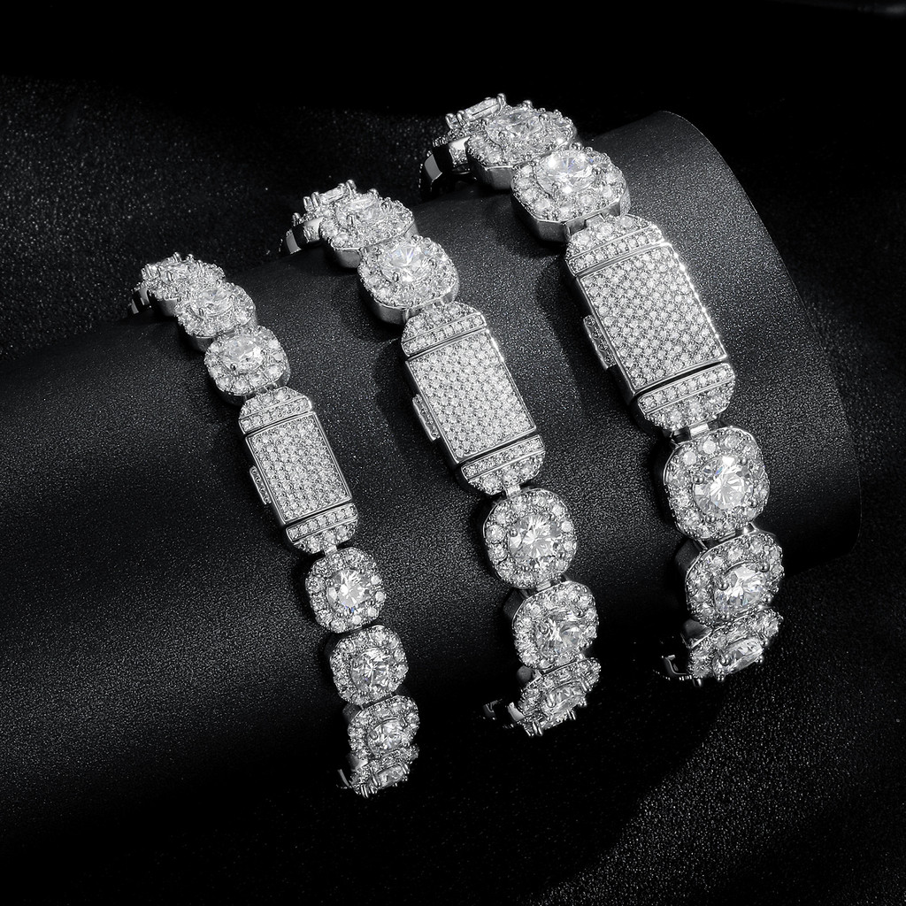 10mm Cuba Rock Sugar Chain Kẻ sọc đồng Zircon Vòng tay Tennis