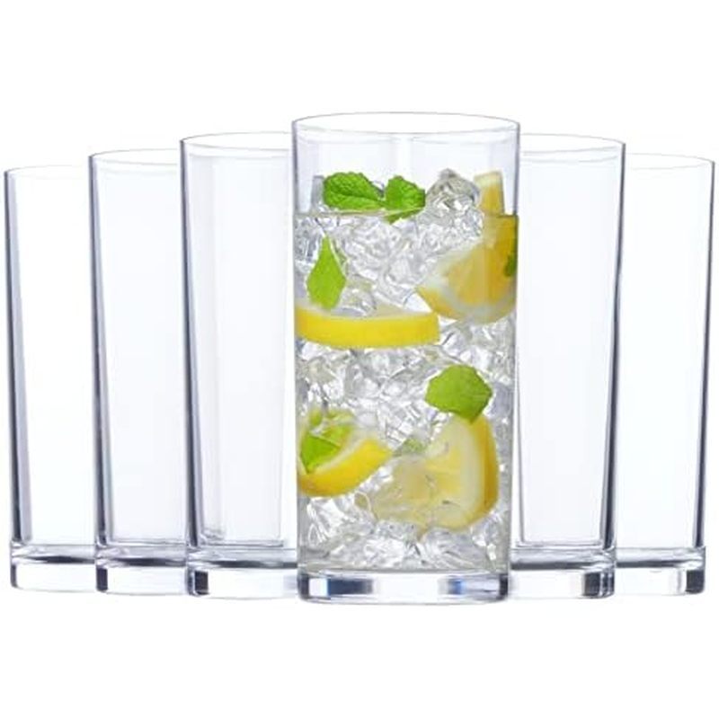 US Acrylic Classic Clear Plastic Reusable Drinking Glasses (Set of 6) 16oz Water Cups | BPA-Free Tum