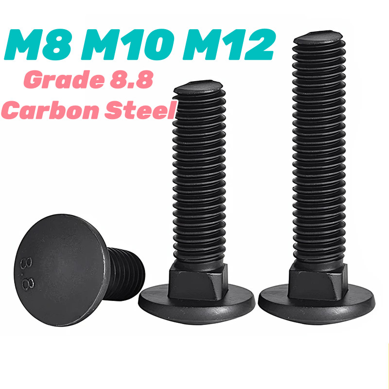 M8 M10 M12 Đen Lớp 8.8 Thép Carbon Xe Đẩy Bu Lông Đầu Tròn Cổ Vuông Xe Đẩy Vít