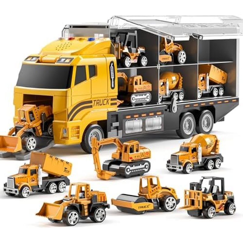 s for 3 4 5 6 Years Old Boys, Die-cast Construction Toys Car Carrier Vehicle Toy Set w/Play Mat, Kid