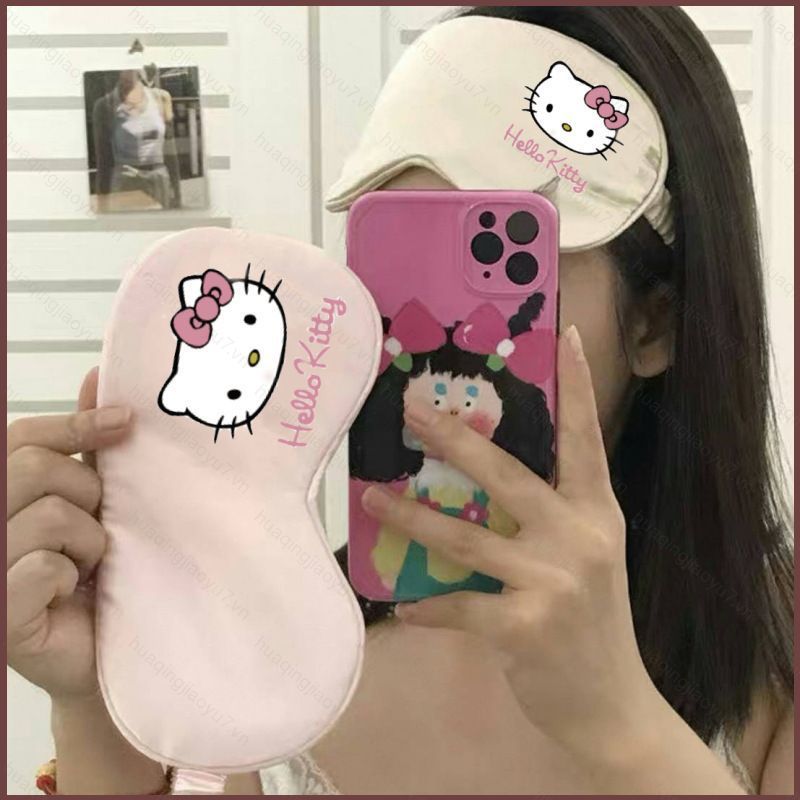 Hj7 Hoạt Hình HelloKitty In Mắt Mặt nạ Silk Blackout Mặt nạ mắt Mềm mại và thoải mái cho văn phòng N