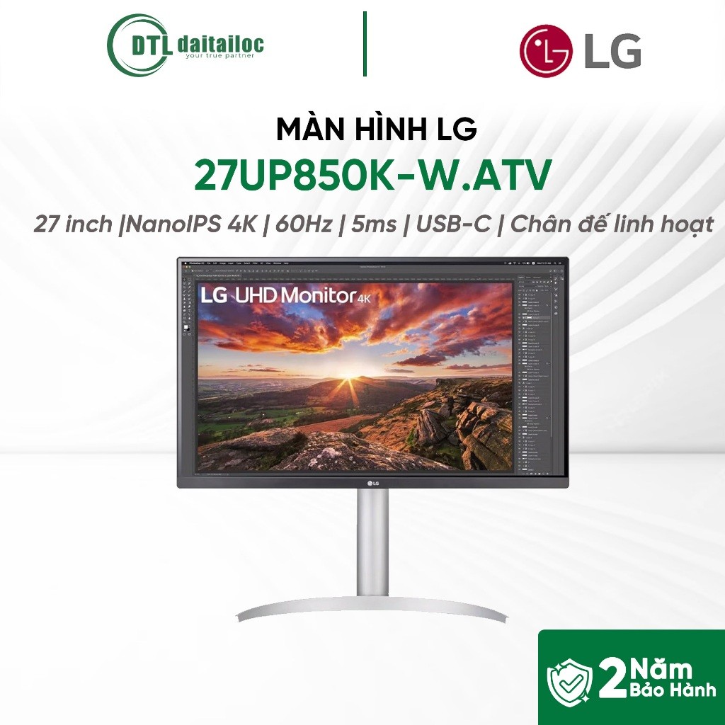 MÀN HÌNH LG 27UP850K-W.ATV 27 INCH NANO IPS 4K 4K 60Hz 5ms USB-C CHÂN ĐẾ LINH HOẠT | CHÍNH HÃNG | BẢ
