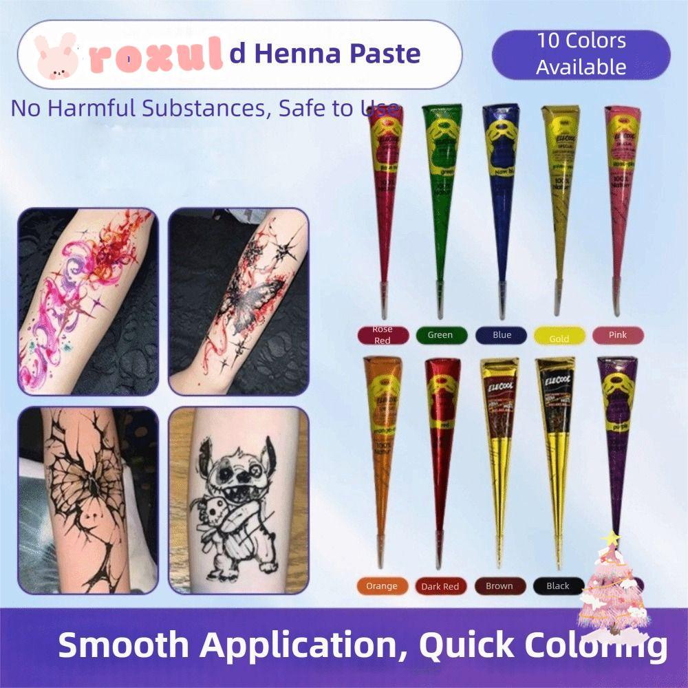ROXUL Henna Tattoo Cream, Màu nâu đen Dễ sử dụng Henna Paste Cone, Kem Henna tạm thời Bán vĩnh viễn 