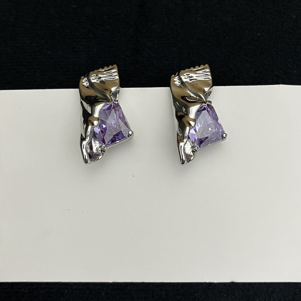 New fashion light luxury personalized minimalist style candy foil asymmetric earrings with square zi
